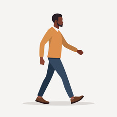 Side view of an African American man walking. Clean minimal style flat vector character illustration isolated on a background.