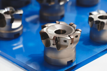 Industrial metalworking concept, milling cutter, metal cutter close up CNC cutters for metal....