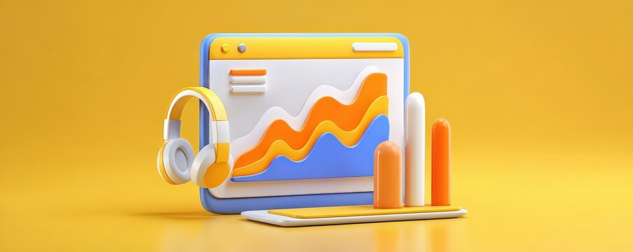 Business Analytics Chart with Headphones