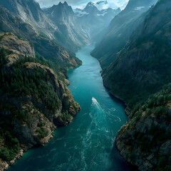 Aerial view of geirangerfjord, norway a stunning landscape of mountains, water, and cliffs, perfect for travel and adventure in the heart of norwegian nature