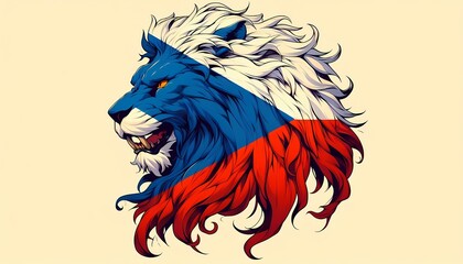 Czech Republic Flag Colored Lion Head with Stylized Mane