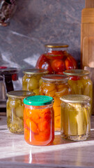 glass jars of preserved vegetables