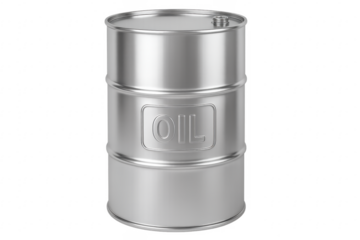Silver metal oil barrel with transparent background is waiting for processing