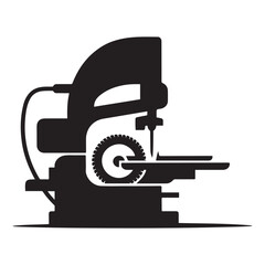 Black silhouette of a metal cutting bandsaw machine. Vector black silhouette. with white background