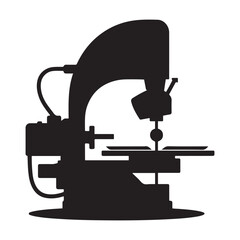 Black silhouette of a metal cutting bandsaw machine. Vector black silhouette. with white background