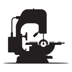 Black silhouette of a metal cutting bandsaw machine. Vector black silhouette. with white background