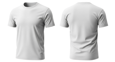 Front and back view of a blank white tshirt isolated on transparent background