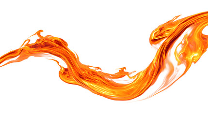 A fiery orange flame streak curving across the frame with glowing highlights, isolated on a white background 