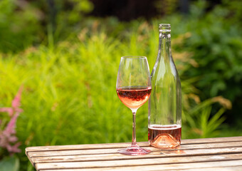 rose wine bottle and glass