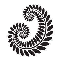 Silver Fern Koru Minimalist Black Vector Design Graphic Element. Vector black silhouette. with white background