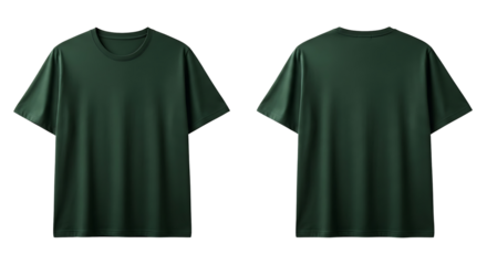 Green tshirt isolated on transparent background, front and back view for mockup