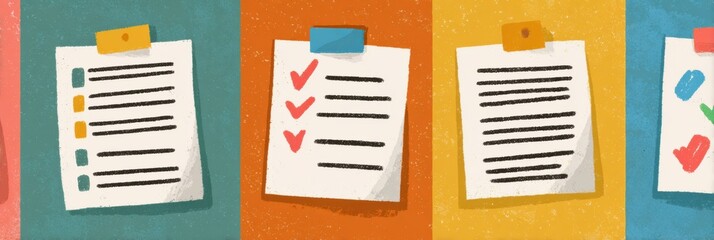 Colorful Sticky Notes With Checklists and Reminders Displayed on a Wall in an Office or Study Setting in the Daytime