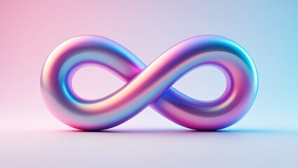 Naklejka premium Holographic infinity symbol with soft pink and blue gradient background