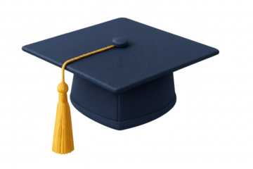 Blue Graduation Cap with Gold Tassel on Transparent Background