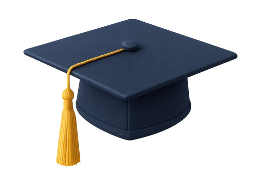 Blue Graduation Cap with Gold Tassel on Transparent Background