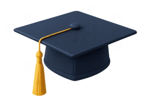 Blue Graduation Cap with Gold Tassel on Transparent Background