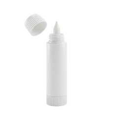 Classic white glue stick with cap removed, revealing exposed adhesive, smooth and textured, on a pristine transparent isolated background under shadowless studio light. Commercial product display