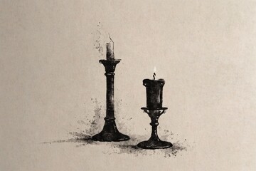 Obraz premium Two vintage candle holders with lit and unlit candles