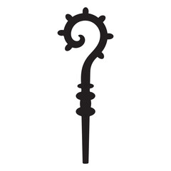  Crosier staff bishop religious symbol christianity faith. Vector black silhouette. with white background