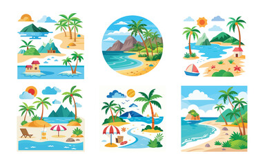 Obraz premium Tropical Beach Scenes Palm Trees Ocean Vacation