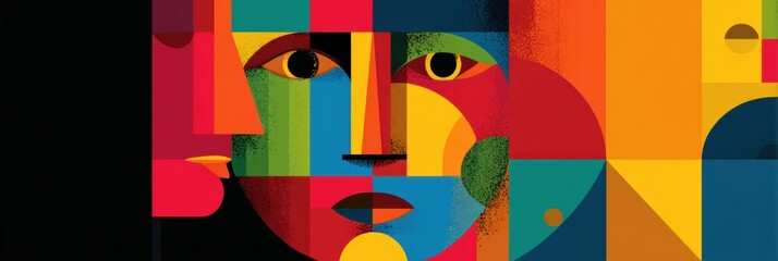 Fototapeta premium Colorful Abstract Portrait Showcasing Vibrant Shapes and Expressions With a Modern Artistic Style, Emphasizing Unique Human Features