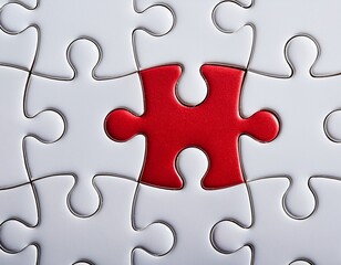 red puzzle piece fitting into white puzzle symbolizing customized solutions