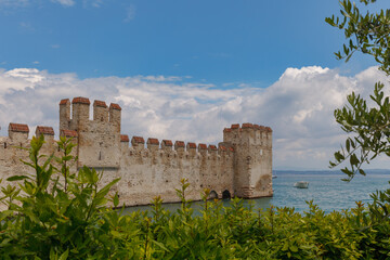 View of Scaliger castle, Sirmione town, lake Garda