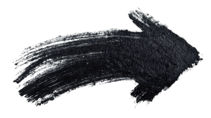 Bold black brushstroke arrow pointing forward with textured detail on white background