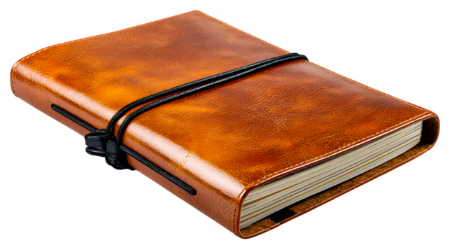 Rich leather-bound journal with elastic closure, perfect for capturing ideas and memories