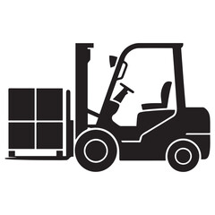 Black Forklift Truck With Cargo Box Vector Illustration Graphic Icon. Vector black silhouette. with white background