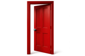 Red door slightly open on transparent background