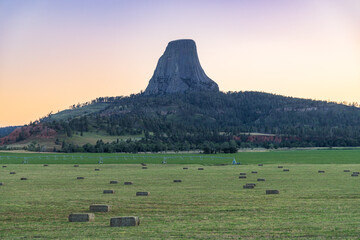 sunset over devils tower national monument