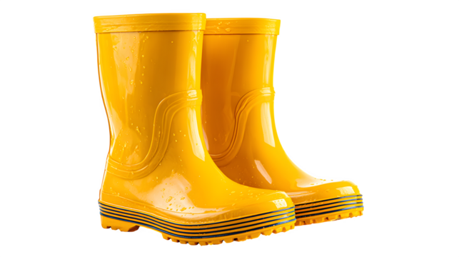 Bright yellow rubber boots ready for rainy day adventures