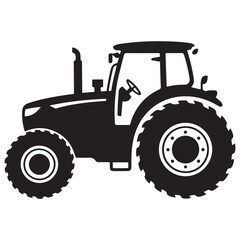 Black Tractor Silhouette Agricultural Vehicle Icon For Farming And Rural Industry. Vector black silhouette. with white background