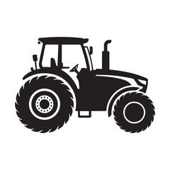Black Tractor Silhouette Agricultural Vehicle Icon For Farming And Rural Industry. Vector black silhouette. with white background