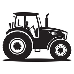 Black Tractor Silhouette Agricultural Vehicle Icon For Farming And Rural Industry. Vector black silhouette. with white background