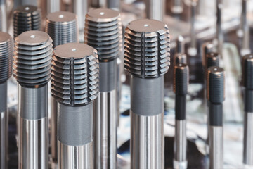 Industrial metalworking concept, milling cutter, metal cutter close up CNC cutters for metal. Drills, milling cutters, bits industry metal processing concept  background. © Aleksandr Matveev