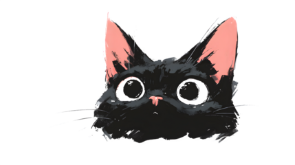 Curious black kitten peeking with wide, expressive eyes