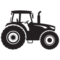 Black Tractor Silhouette Agricultural Vehicle Icon For Farming And Rural Industry. Vector black silhouette. with white background