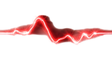 Vibrant red energy waveform pulsing with intense power and light