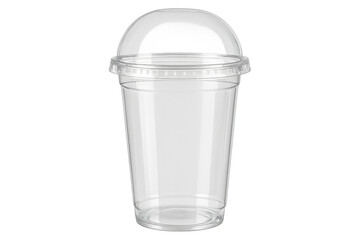 Empty transparent plastic cup with handle lid on transparent background