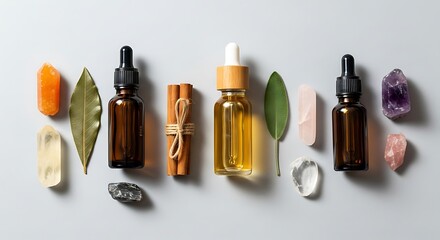 Obraz premium Natural skincare products and crystals arranged for beauty and wellness