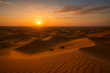 Stunning sunset over mountains casting warm golden light on landscape