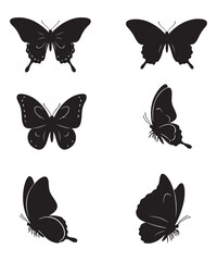 Butterfly Silhouette Collection Isolated on White Background.