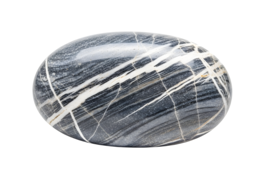 Striped Gray Oval Stone Pebble Cut Out PNG.