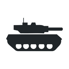 Fototapeta premium Black silhouette of a military tank on white background