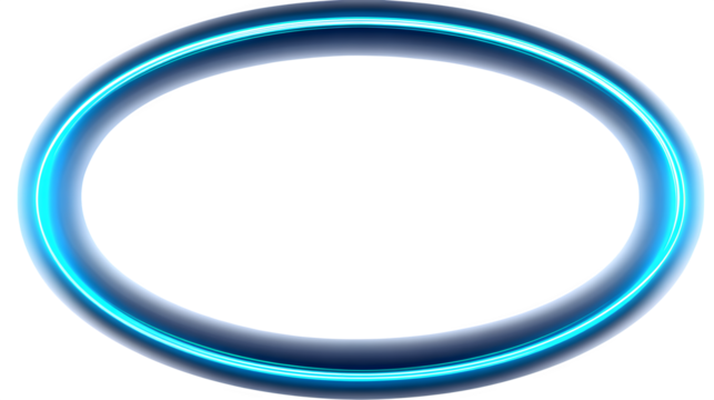 Bright neon blue oval frame glowing on a clean white background, perfect for modern design.