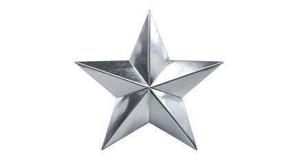 Fototapeta premium A gleaming silver star shines brightly against a clean white background, representing achievement and excellence.