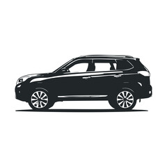 Fototapeta premium Black and white illustration of a sport utility vehicle in profile view