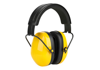 Yellow earmuffs for hearing protection isolated on transparent background